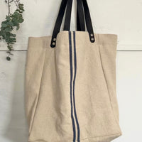 Large Rustic Blue Stripe Grainsack Tote Bag