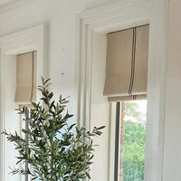 Handsewn Rustic Grey Striped Grainsack Roman Blind - Made to Measure