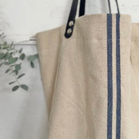 Large Rustic Blue Stripe Grainsack Tote Bag