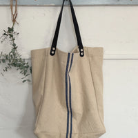 Large Rustic Blue Stripe Grainsack Tote Bag