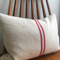 Rustic Red Stripe Grainsack Oblong Cushion