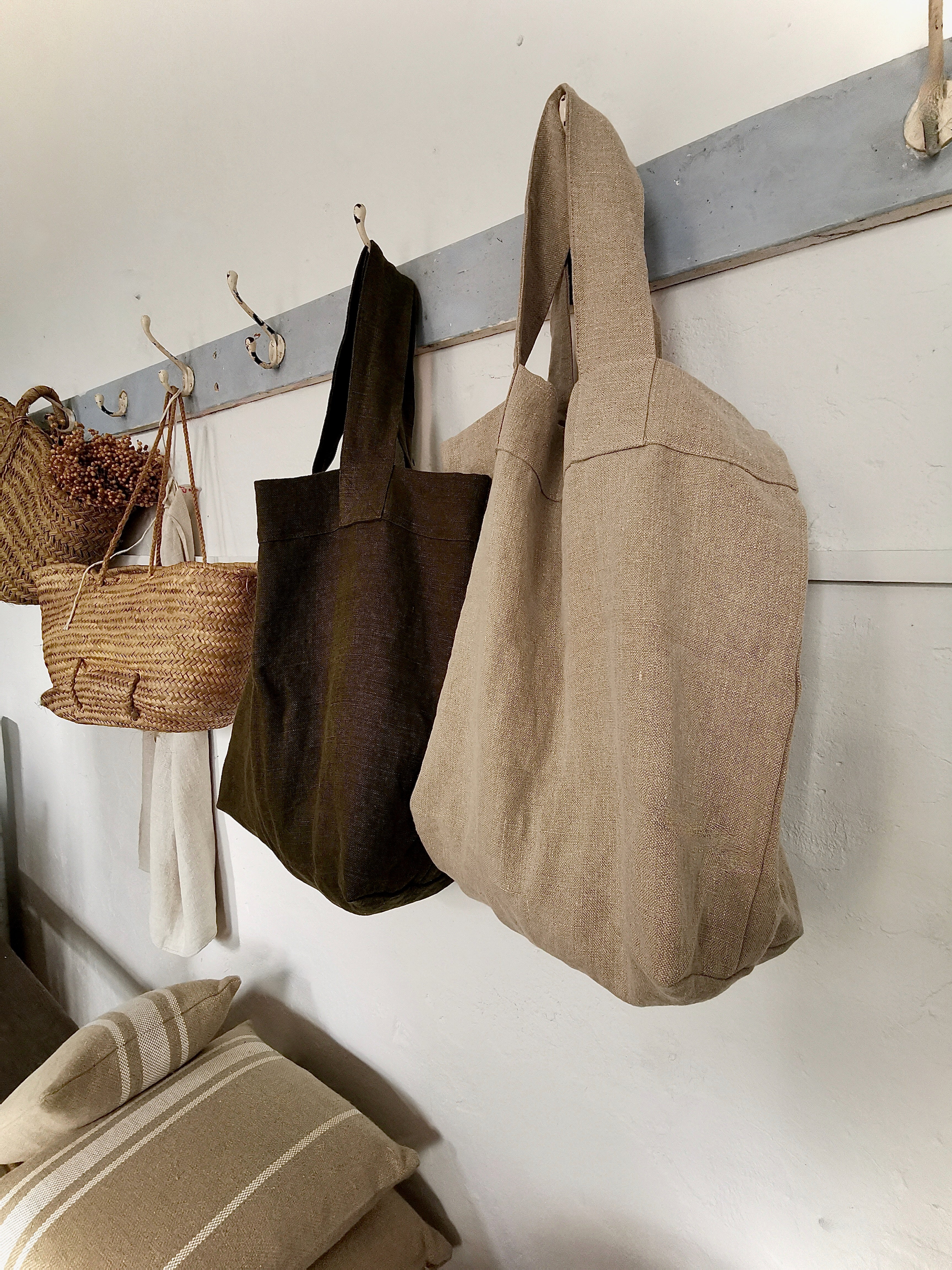French Slubby Linen Oversized Tote Bag Natural Maison Brocante
