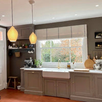 Handsewn Rustic Blue Striped Grainsack Roman Blind - Made to Measure