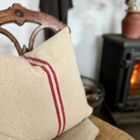 Rustic Red Stripe Grainsack Oblong Cushion