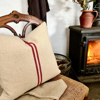 Rustic Red Stripe Grainsack Oblong Cushion