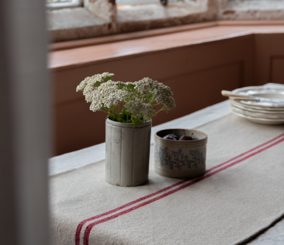 Rustic French Red Stripe Grainsack Table Runner