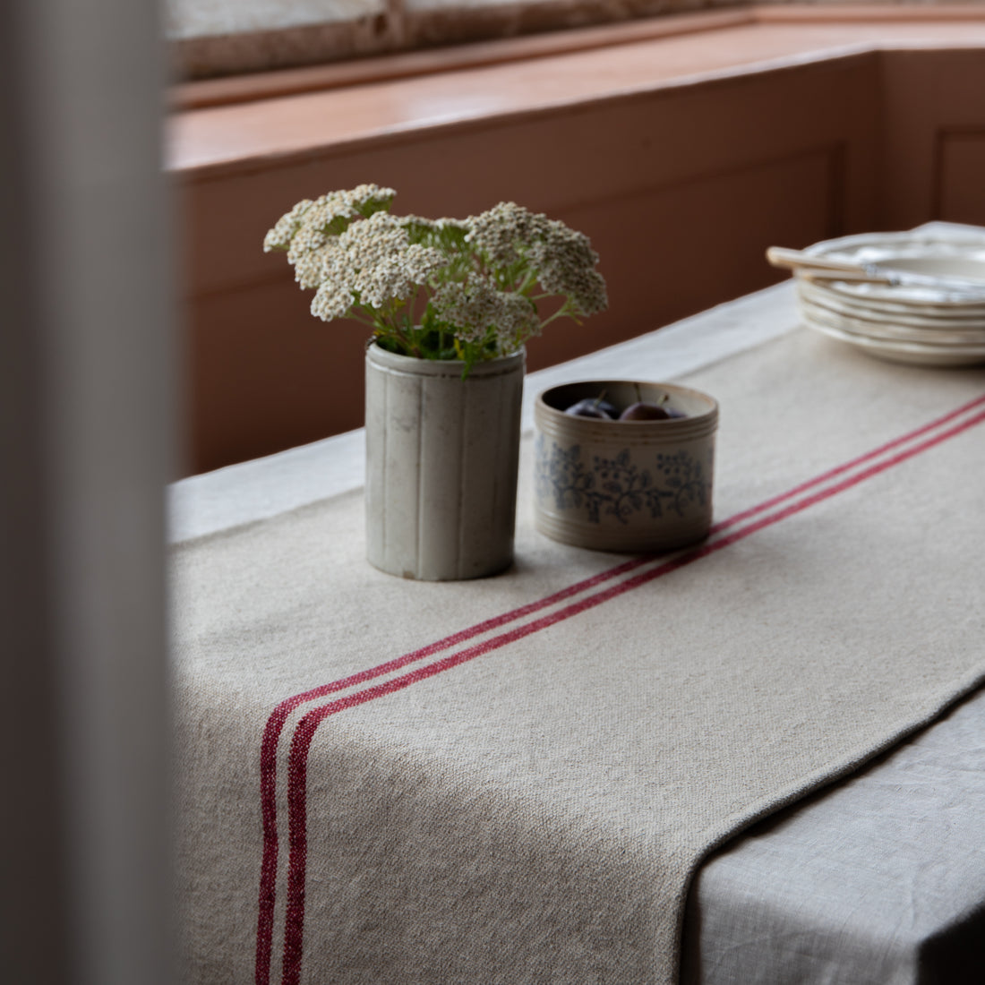 Rustic French Red Stripe Grainsack Table Runner