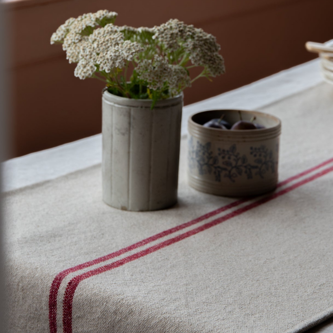 Rustic French Red Stripe Grainsack Table Runner