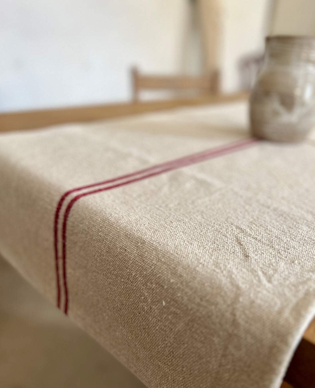 Rustic French Red Stripe Grainsack Table Runner