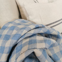 Soft Blue Checked Linen Cushion Cover