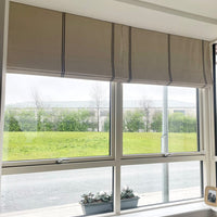 Handsewn Rustic Grey Striped Grainsack Roman Blind - Made to Measure