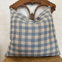Soft Blue Checked Linen Cushion Cover