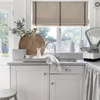 Handsewn Rustic Grey Striped Grainsack Roman Blind - Made to Measure