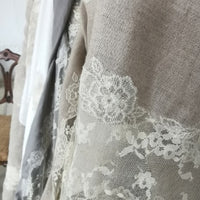 French Woven Embroidered Lace Linen - Natural
