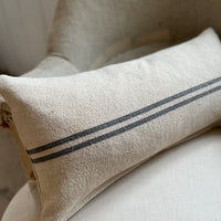 Rustic Grey Stripe Grainsack Oblong Cushion