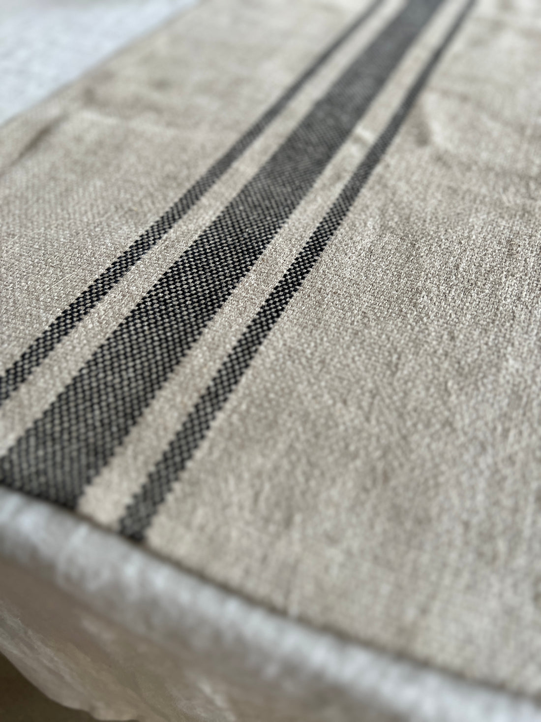 Rustic 'Montblanc' Black Stripe Linen Tablerunner