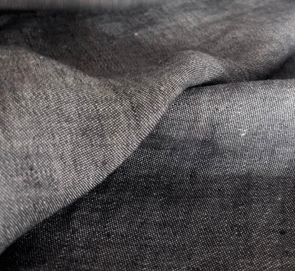 Double Width Italien Woven Linen & Hemp Sample - 'Washed Black'