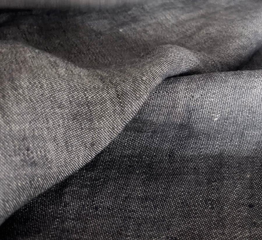 Double Width Italien Woven Linen & Hemp Sample - 'Washed Black'