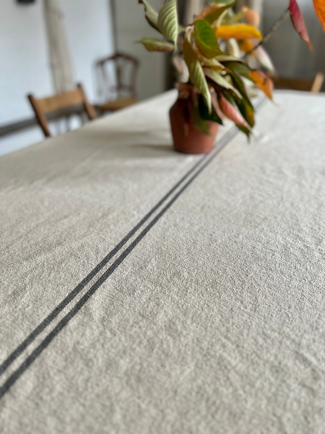 Rustic Grey Stripe Grainsack Tablecloth