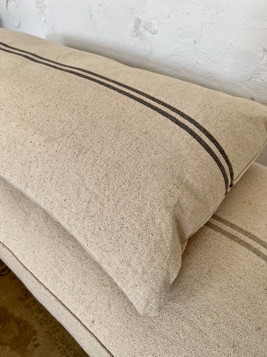 Large Rustic Grey Stripe Grainsack Bench Cushion