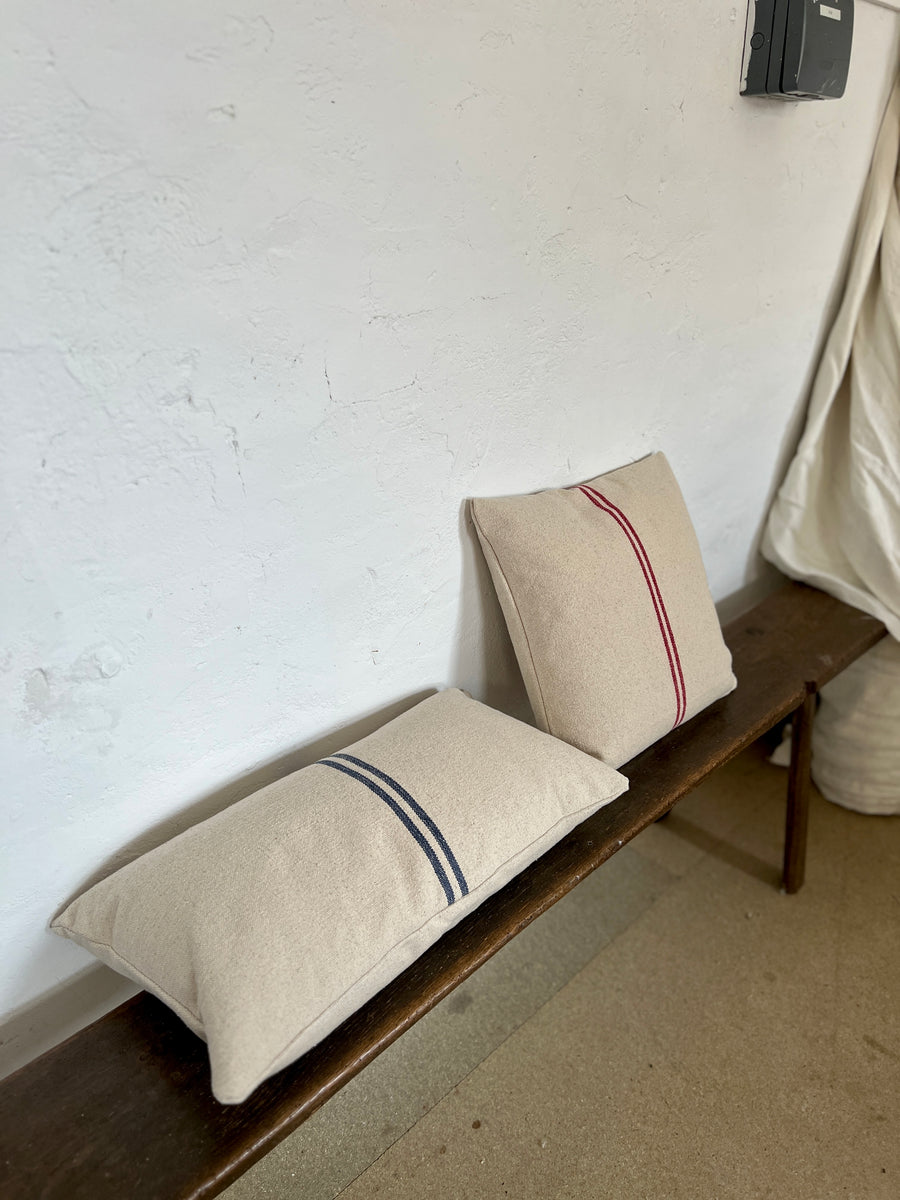 Rustic Blue Stripe Grainsack Oblong Cushion