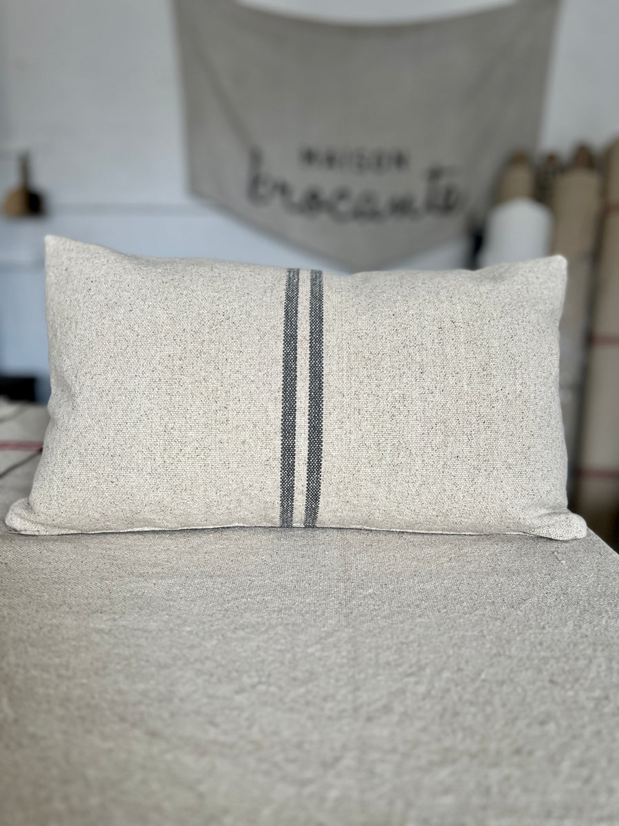 Rustic Grey Stripe Grainsack Oblong Cushion