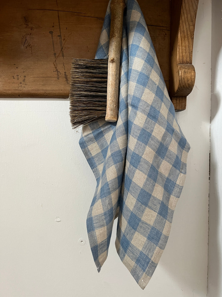 Soft Blue Checked Linen Napkin Set