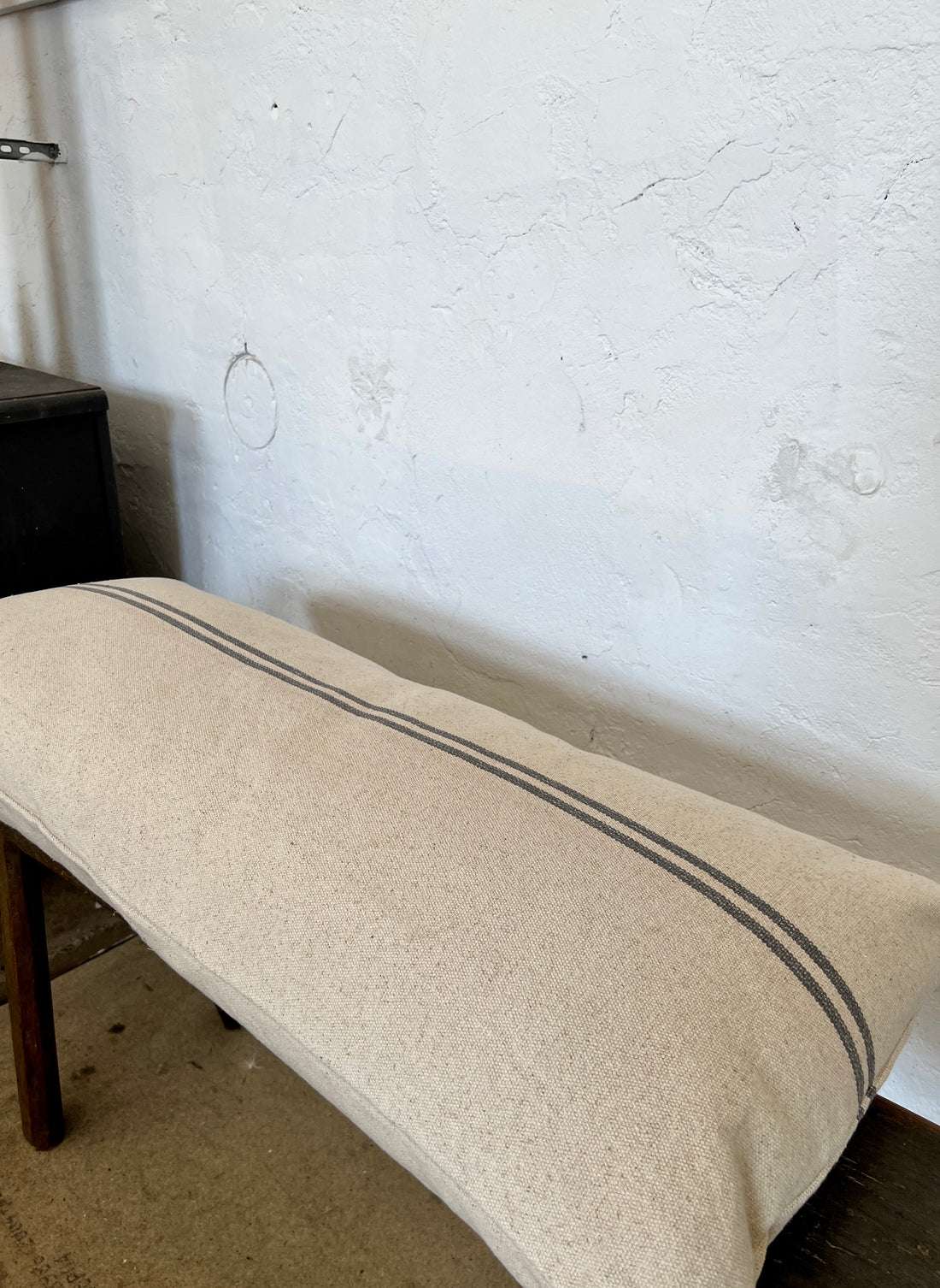 Large Rustic Grey Stripe Grainsack Bench Cushion