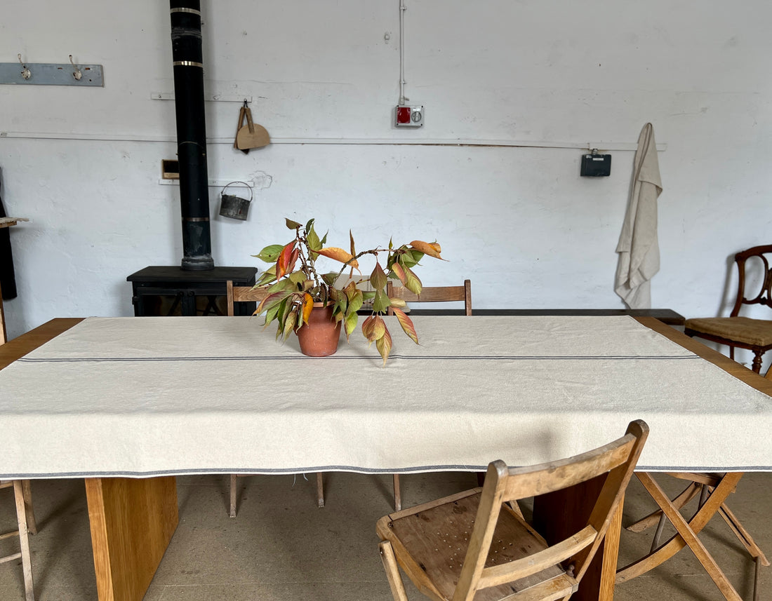 Rustic Grey Stripe Grainsack Tablecloth