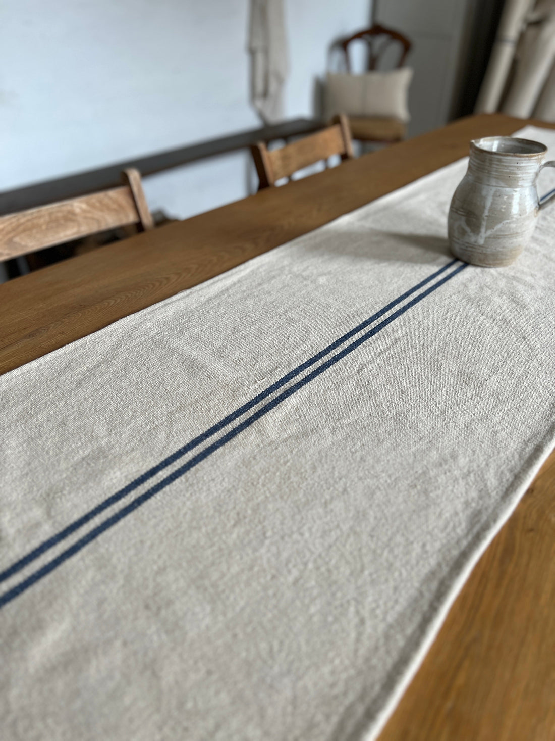 Rustic Blue Stripe Grainsack Tablerunner 180cm