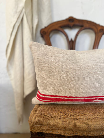 Vintage Red Stripe Oblong Grainsack Cushion