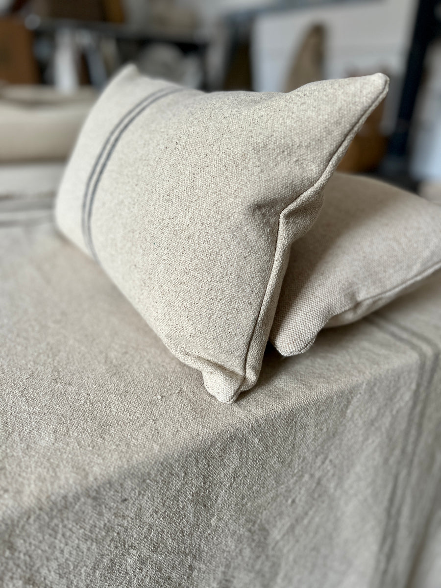 Rustic Grey Stripe Grainsack Oblong Cushion