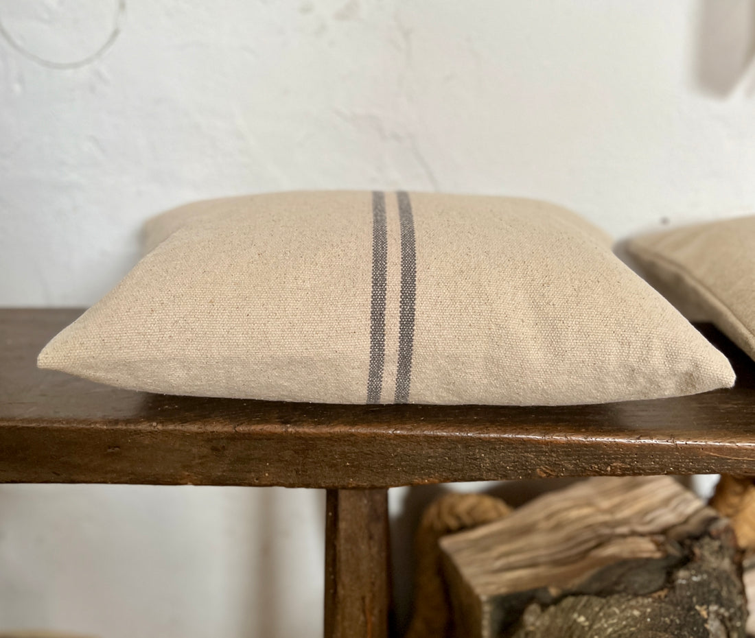 Rustic Grey Stripe Grainsack Oblong Cushion