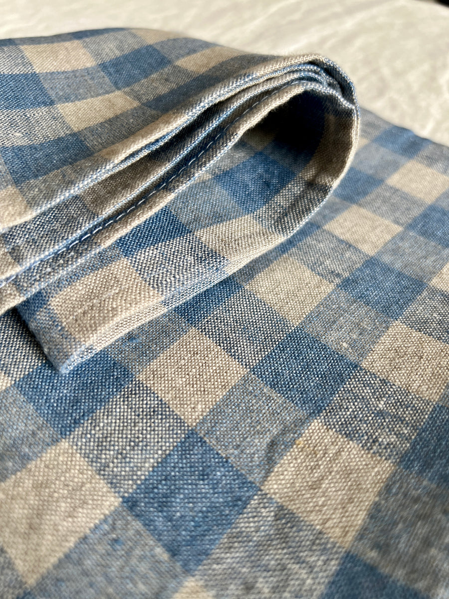 Soft Blue Checked Linen Napkin Set