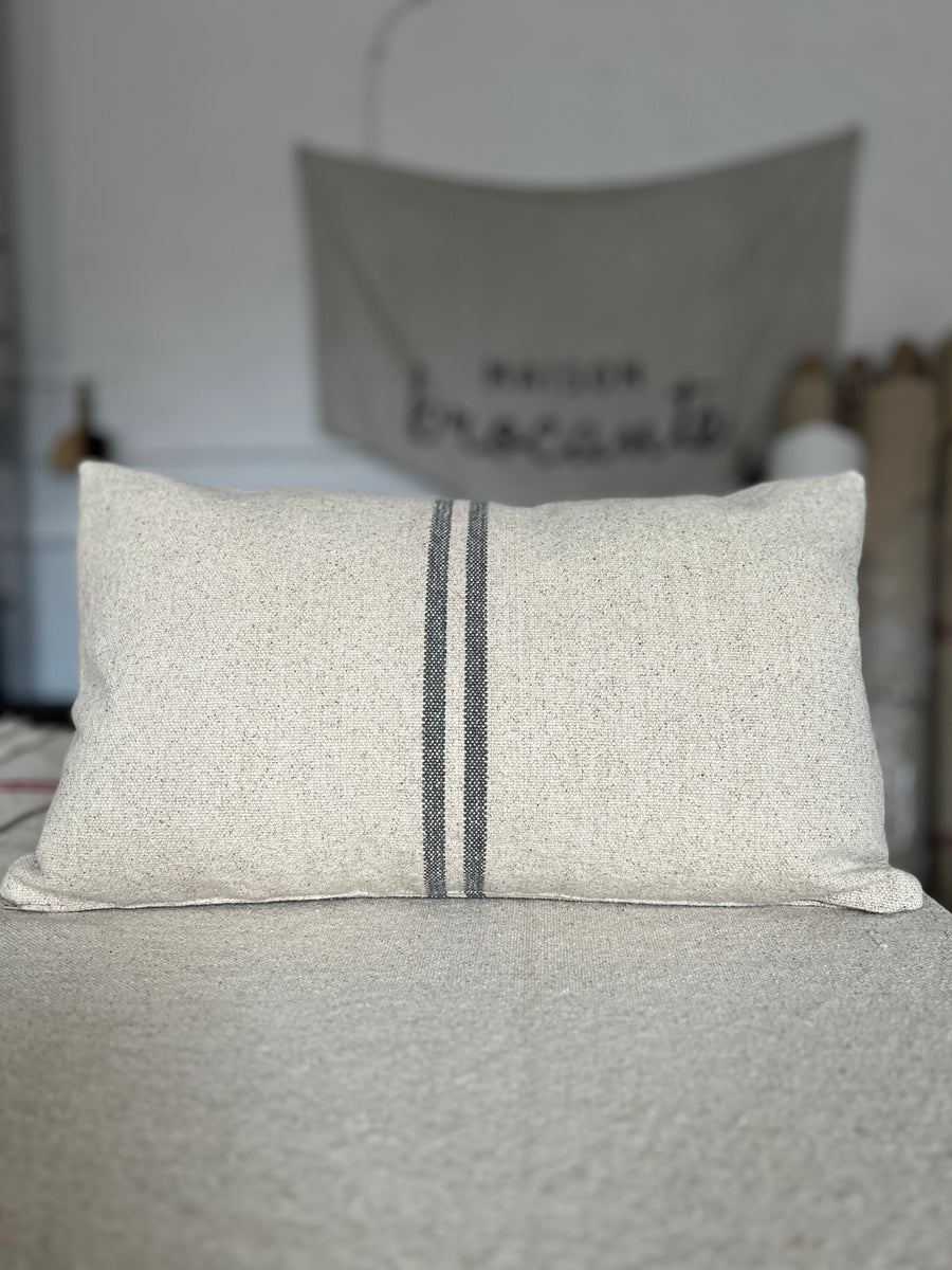 Rustic Grey Stripe Grainsack Oblong Cushion
