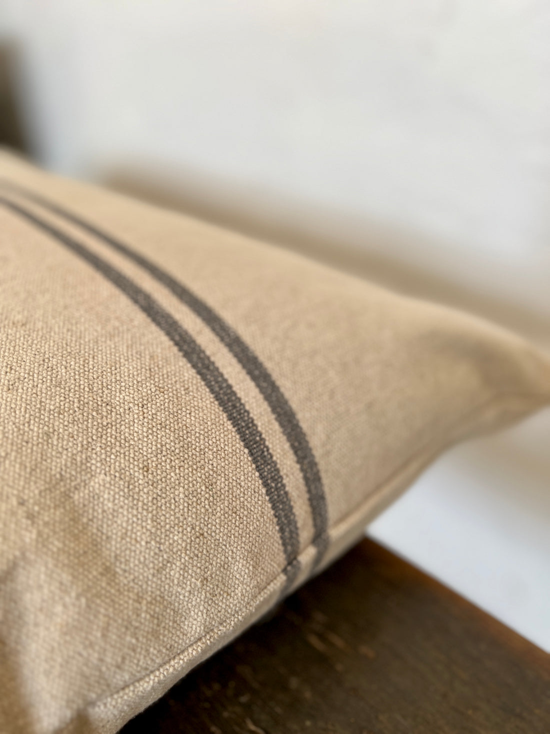 Large Rustic Grey Stripe Grainsack Bench Cushion