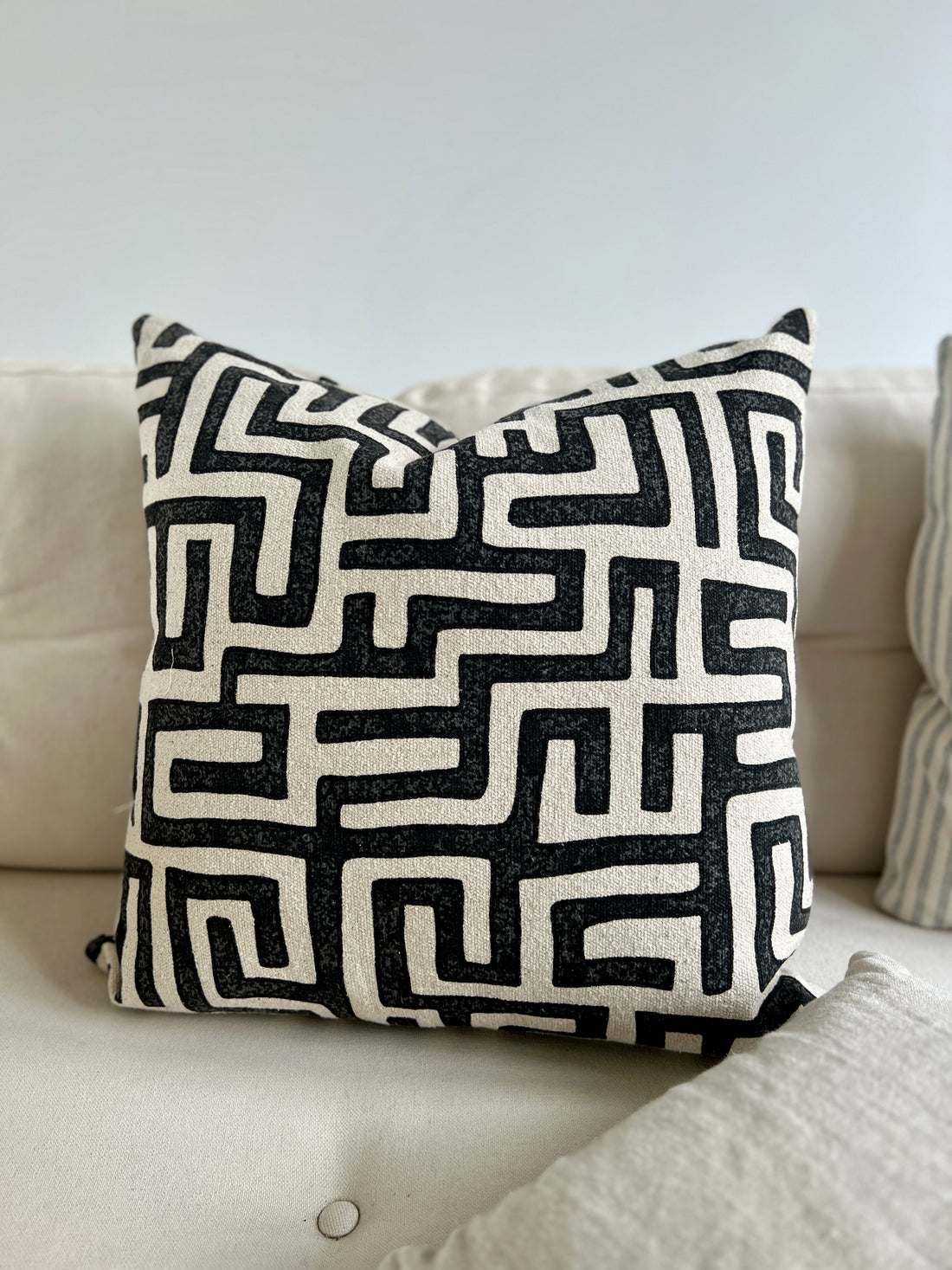 Textured Black & Natural Geometric Cushion Cover