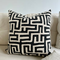 Textured Black & Natural Geometric Cushion Cover