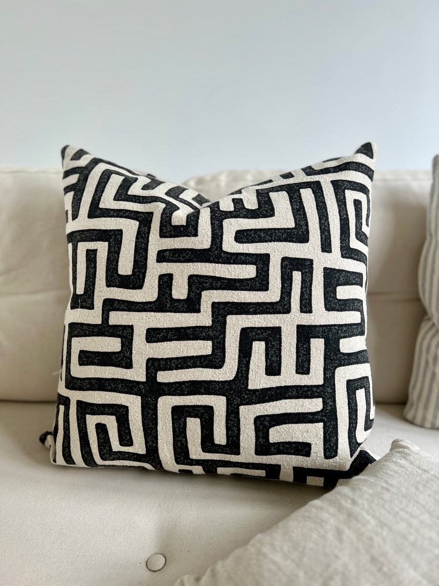 Textured Black & Natural Geometric Cushion Cover