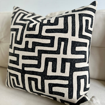 Textured Black & Natural Geometric Cushion Cover