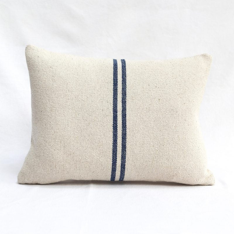 Rustic Blue Stripe Grainsack Oblong Cushion
