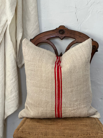 Vintage Red Stripe Grainsack Cushion