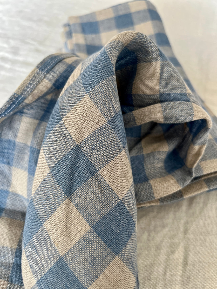 Soft Blue Checked Linen Napkin Set