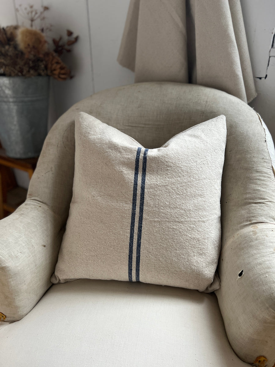 Rustic Blue Stripe Grainsack Cushion