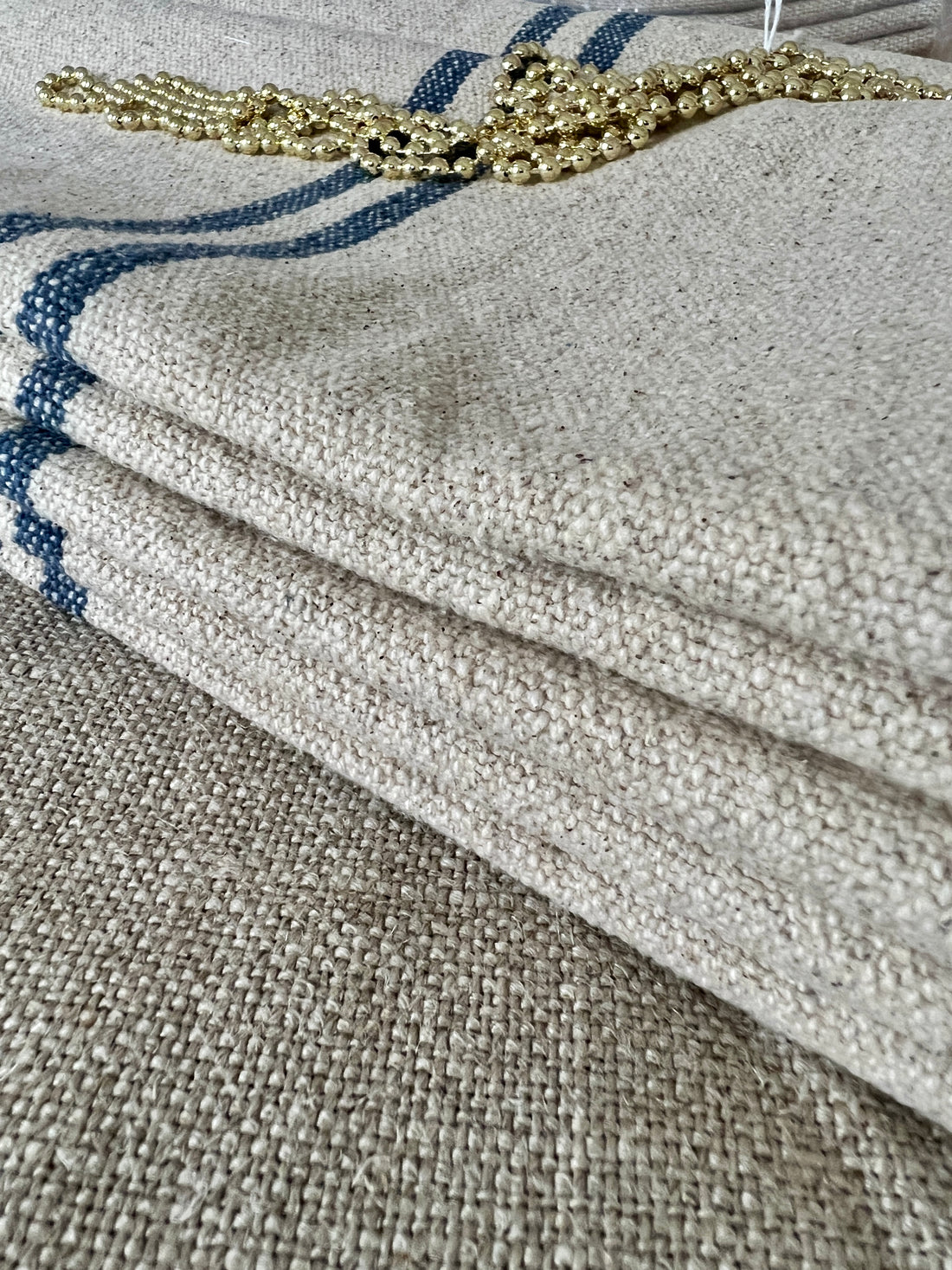 Handmade Rustic Striped Grainsack Roman Blind - Made to Measure