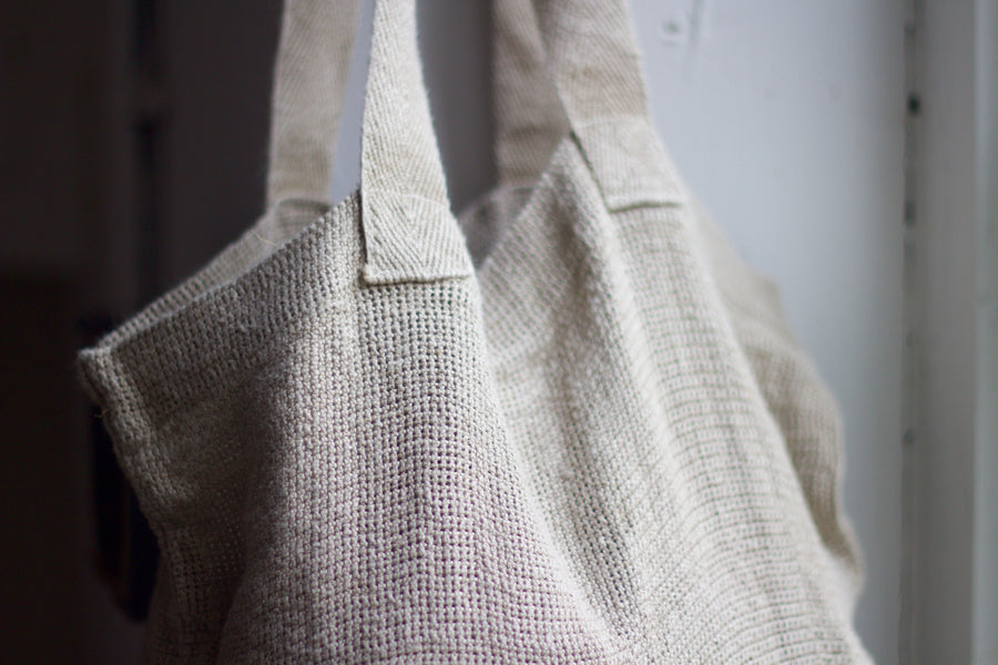 French Slubby Textured Linen Market Bag