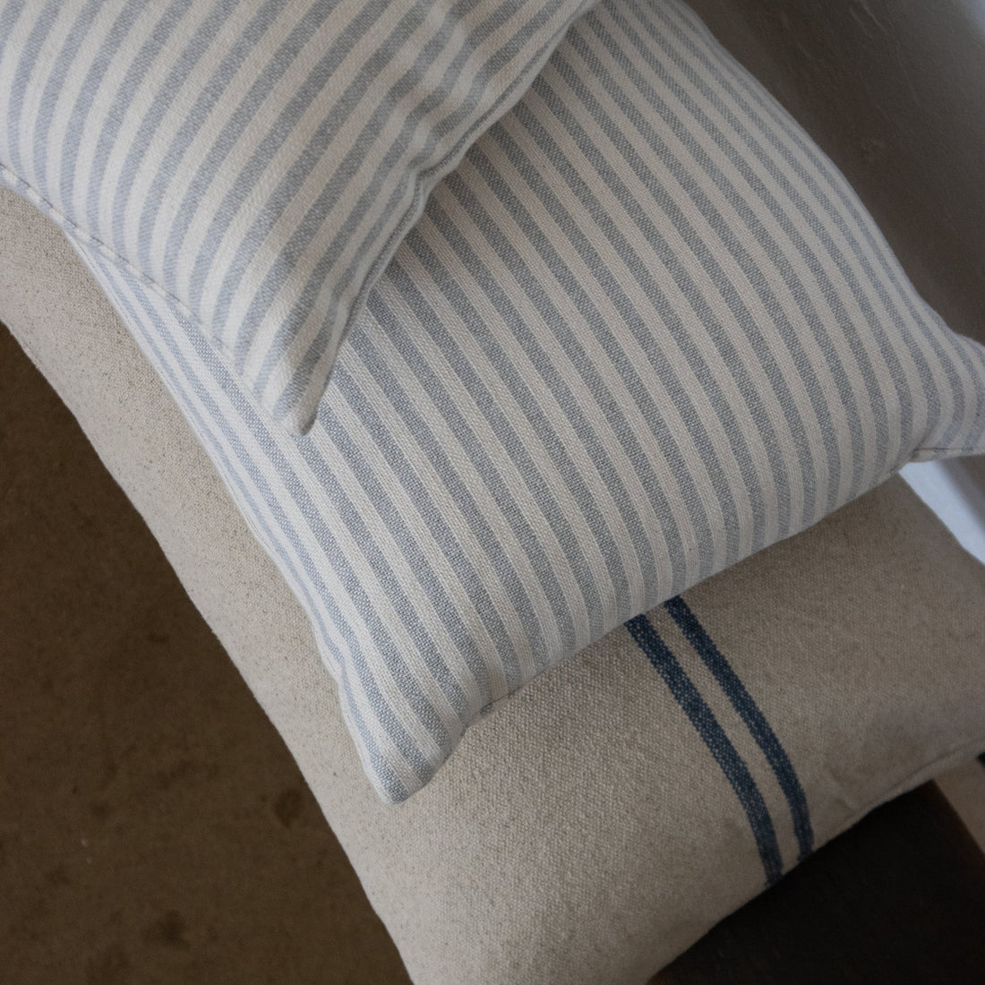 NEW 'Mariola' Recycled Cotton Stripe Bench Cushion - Sky Blue