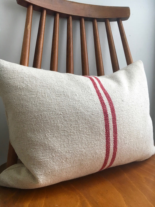 Rustic Red Stripe Grainsack Oblong Cushion