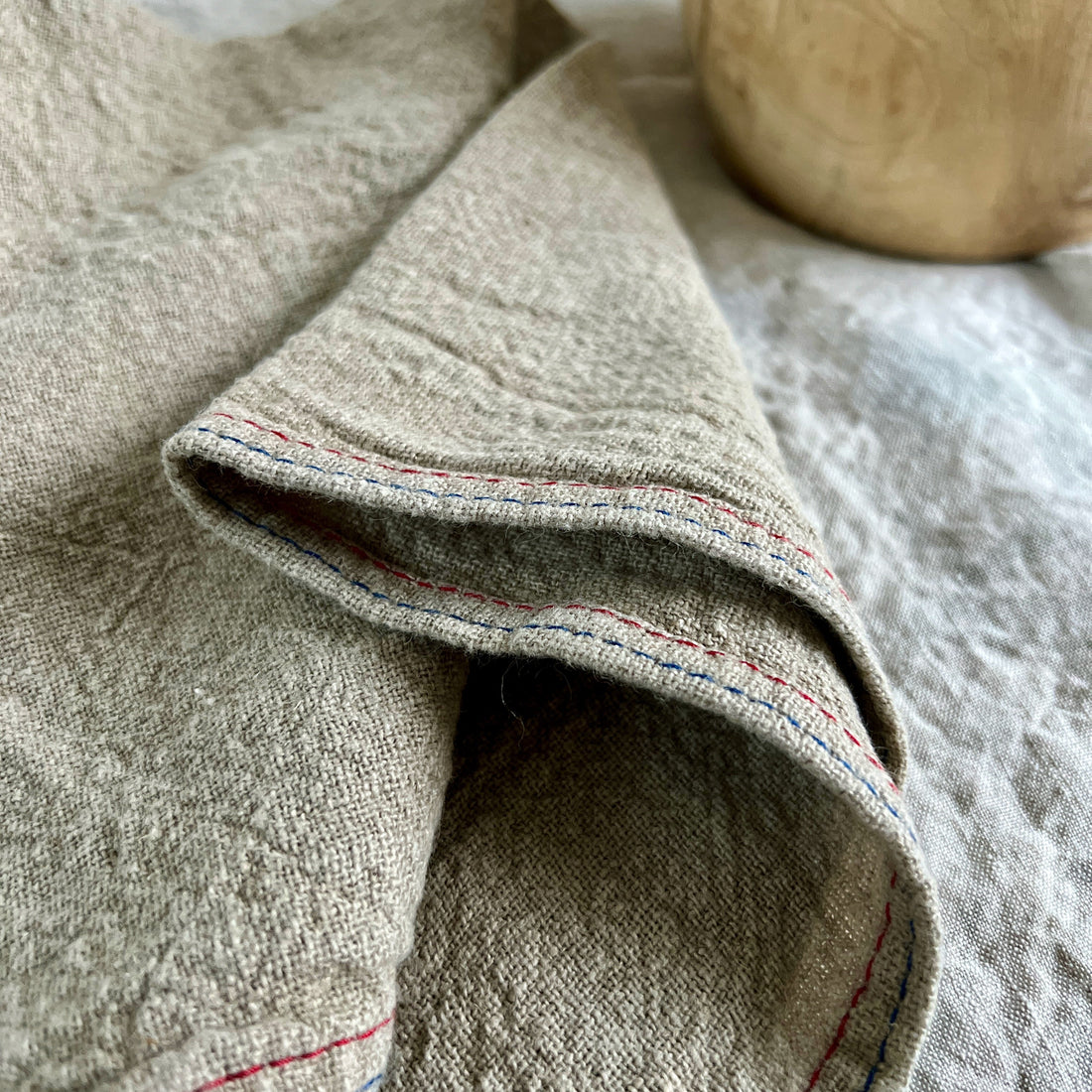 Stonewashed French Stitched Linen Napkin - Natural