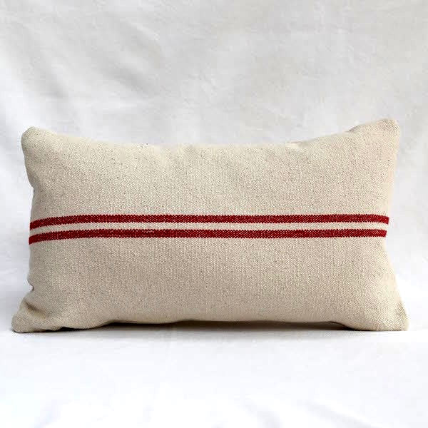 Rustic Red Stripe Grainsack Oblong Cushion